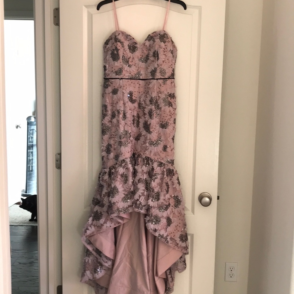 Aidan Mattox strapless  Embroidered High-Low Gown
